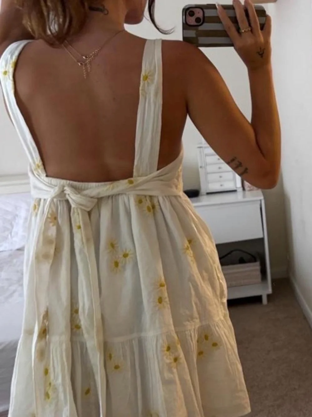 Urban Outfitters White Mini Dress with Yellow Floral Embroidery